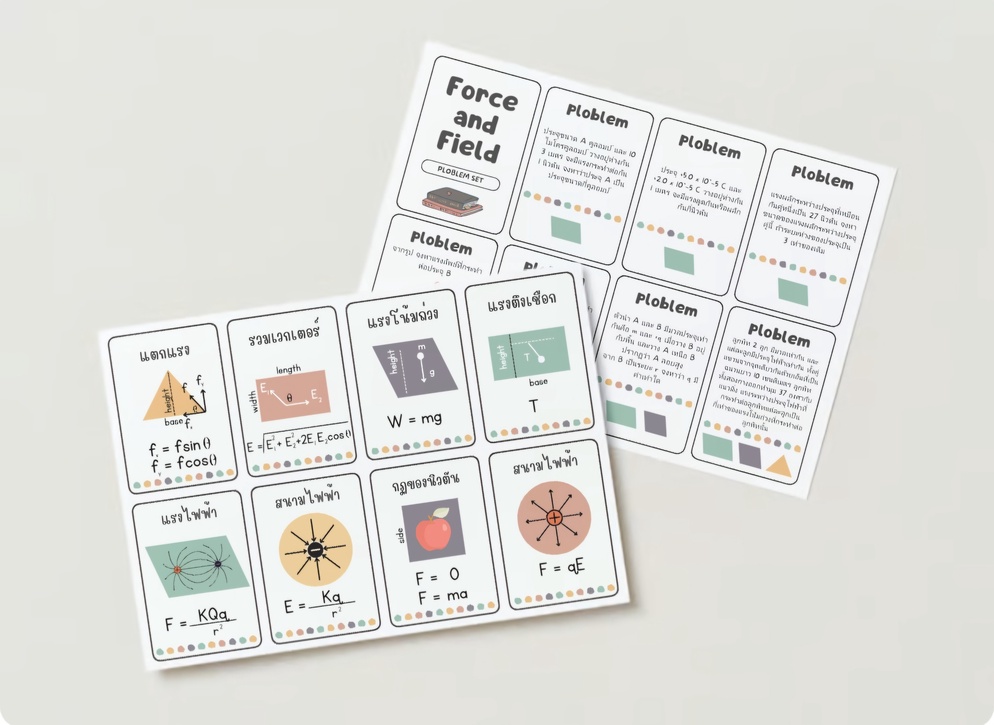 ภาพประกอบไอเดีย Force and Field Card game ตัวช่วยทำโจทย์ฟิสิกส์ของนักเรียน
