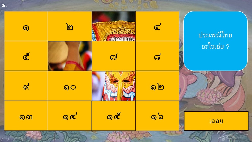 ภาพประกอบไอเดีย เกมเปิดแผ่นป้ายวัฒนธรรมไทยอะไรเอ่ย