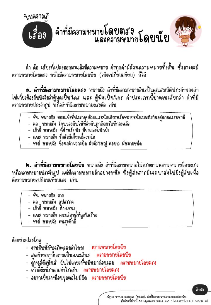 ภาพประกอบไอเดีย ใบความรู้พร้อมใบงาน เรื่อง คำที่มีความหมายโดยนัย-โดยตรง