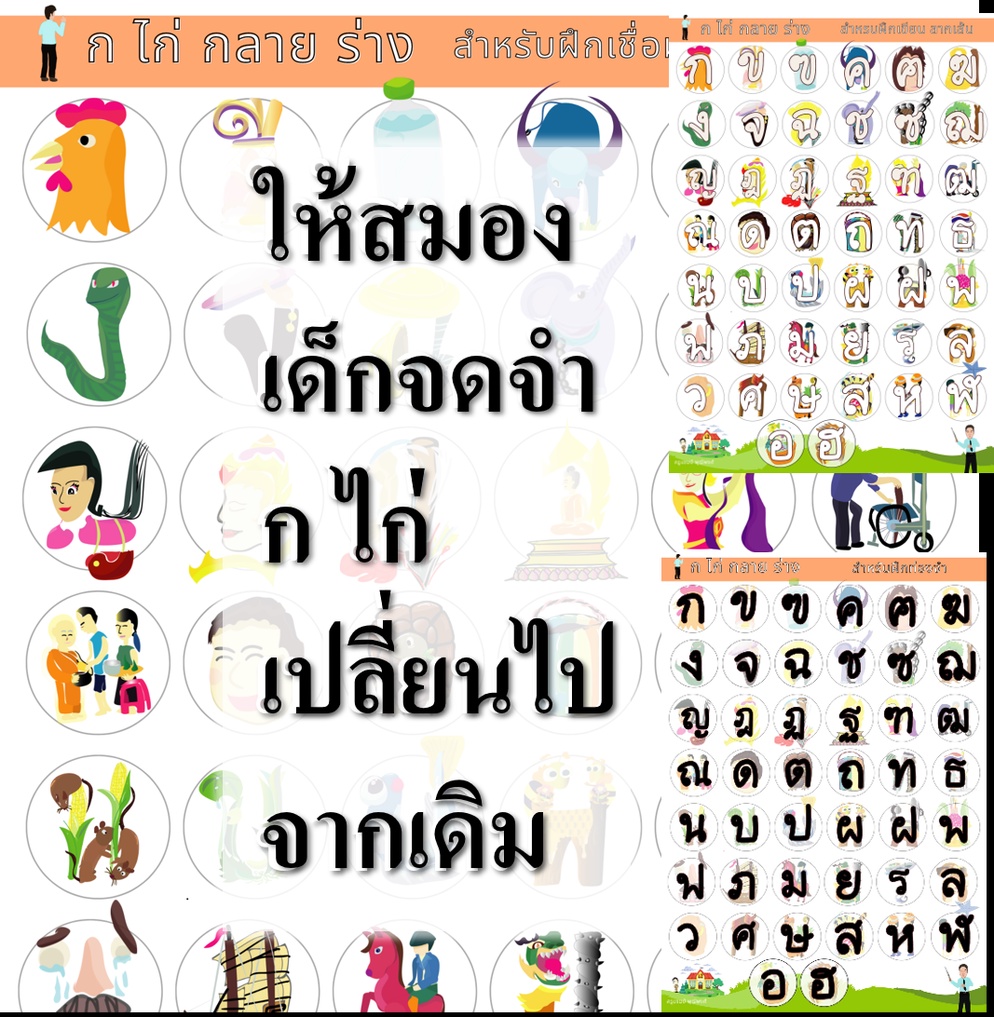 ภาพประกอบไอเดีย แบบฝึกอ่านเขียน ก -ฮ แบบคิดวิเคราะห์ สังเคราะห์ เชื่อมโยงภาพ