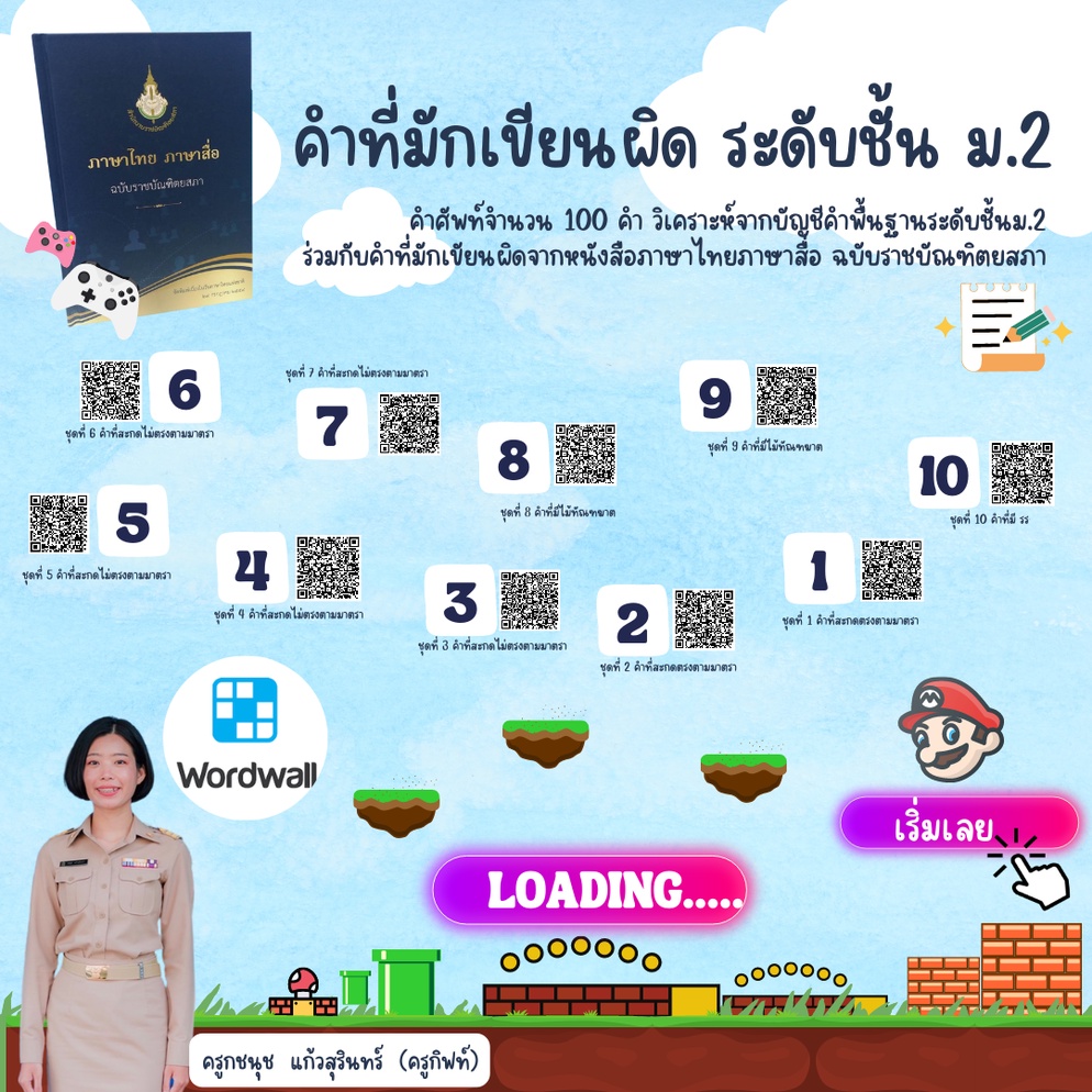ภาพประกอบไอเดีย การส่งเสริมความสามารถในการเขียนสะกดคำ ม.2 โดยใช้ wordwall