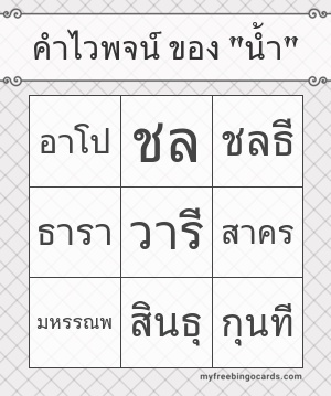ภาพประกอบไอเดีย บิงโกคำไวพจน์