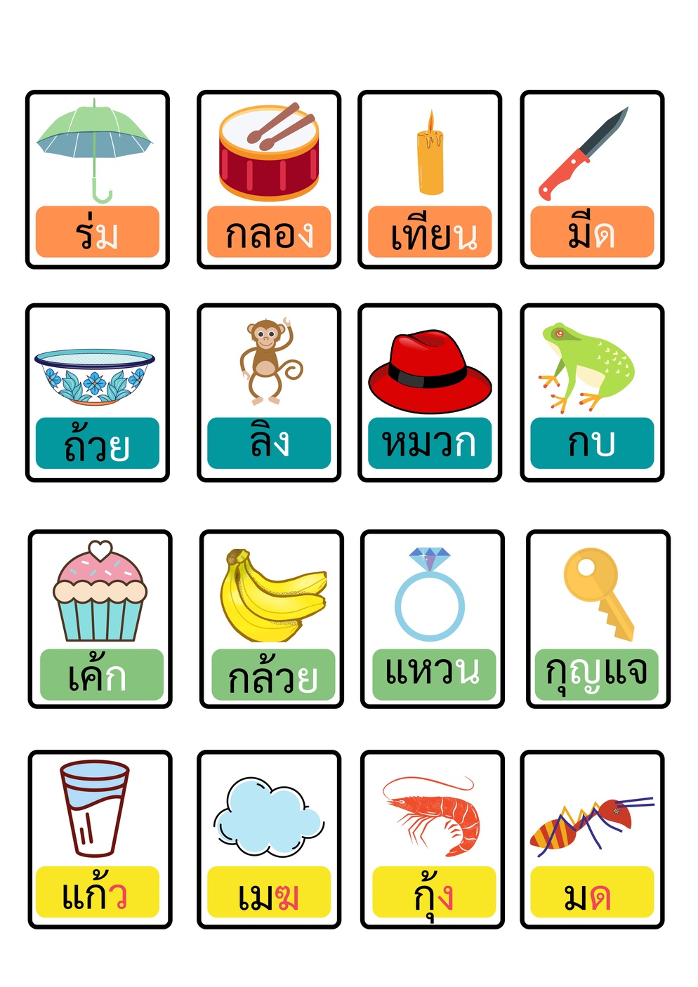 ภาพประกอบไอเดีย บัตรคำมาตราตัวสะกดไทย ครบทุกมาตรา