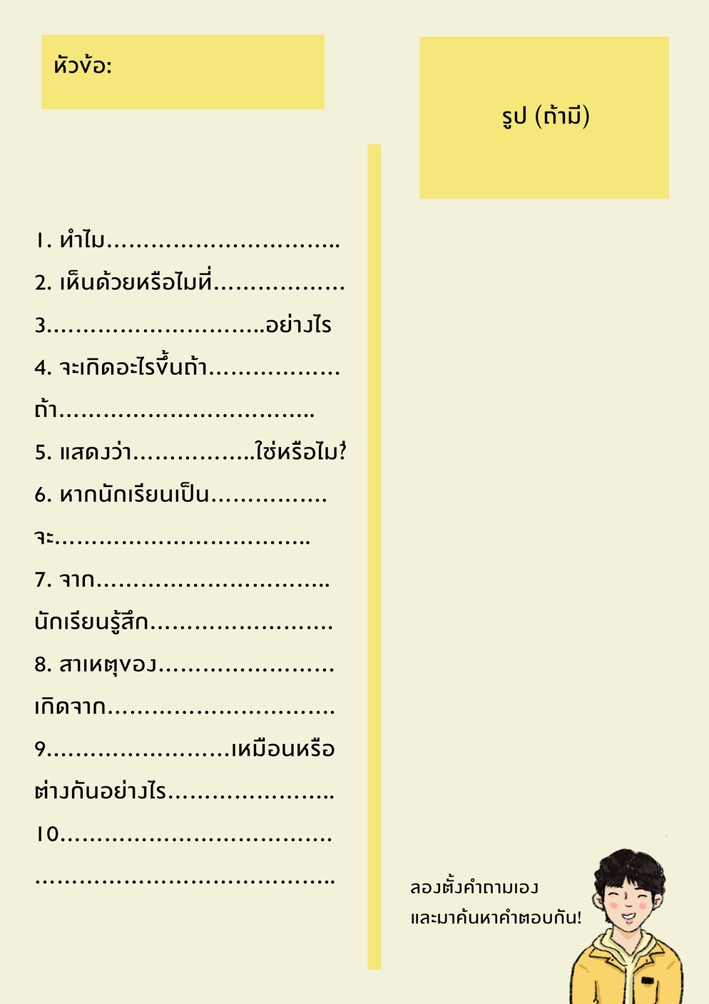 ภาพประกอบไอเดีย แจกใบงาน! ฝึกให้เด็กช่างตั้งคำถาม💡 ถามเอง ตอบเอง!