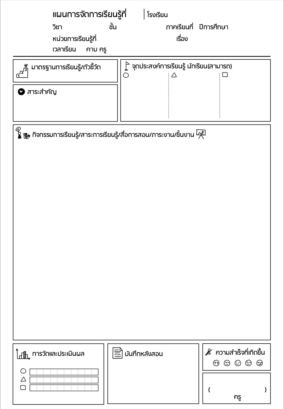 ภาพประกอบไอเดีย แจก Template แผนการสอนหน้าเดียว