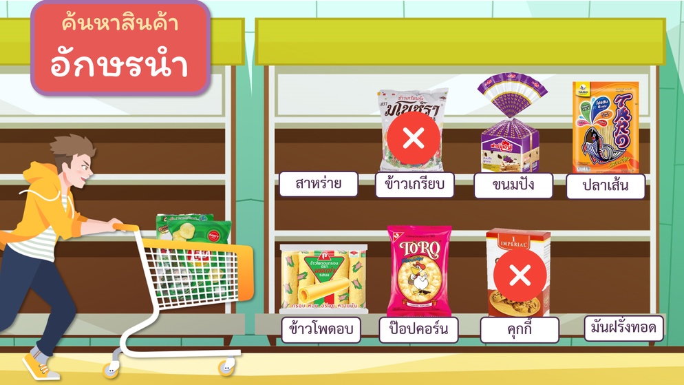 ภาพประกอบไอเดีย เกม shopping สินค้า ตามหาคำอักษรนำ