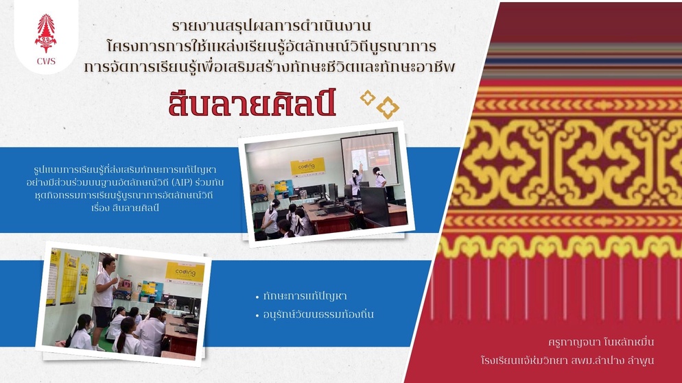 ภาพประกอบไอเดีย การใช้แหล่งเรียนรู้อัตลักษณ์วิถี เรื่องสืบลายศิลป์