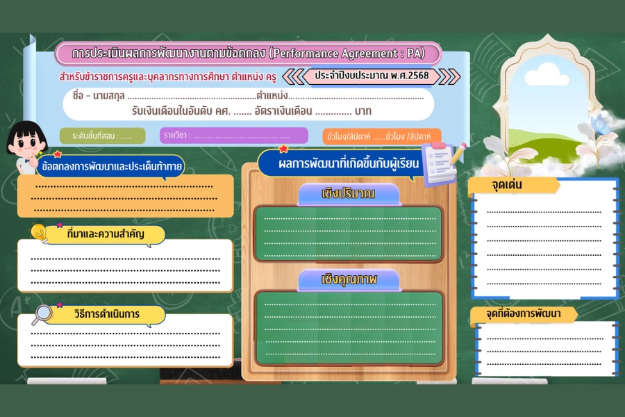 ภาพประกอบไอเดีย แบ่งปันเทมเพลตประเด็นท้าท้าย วPA หน้าเดียว