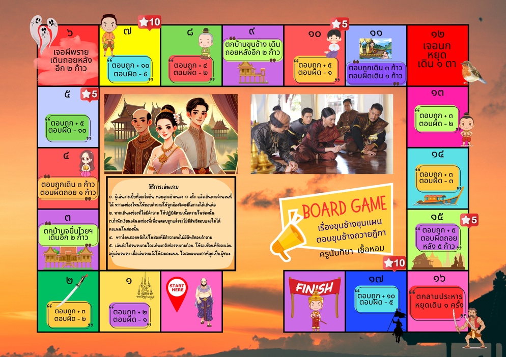 ภาพประกอบไอเดีย บอร์ดเกมเรื่องขุนช้างขุนแผน ตอนขุนช้างถวายฎีกา ม.6