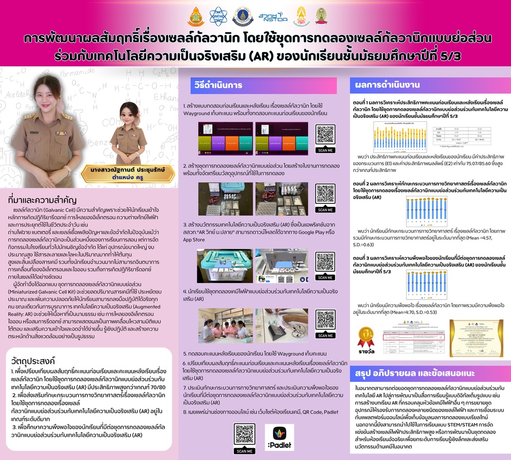 ภาพประกอบไอเดีย เซลล์กัลวานิกแบบย่อส่วน ร่วมกับ Padlet และ AR
